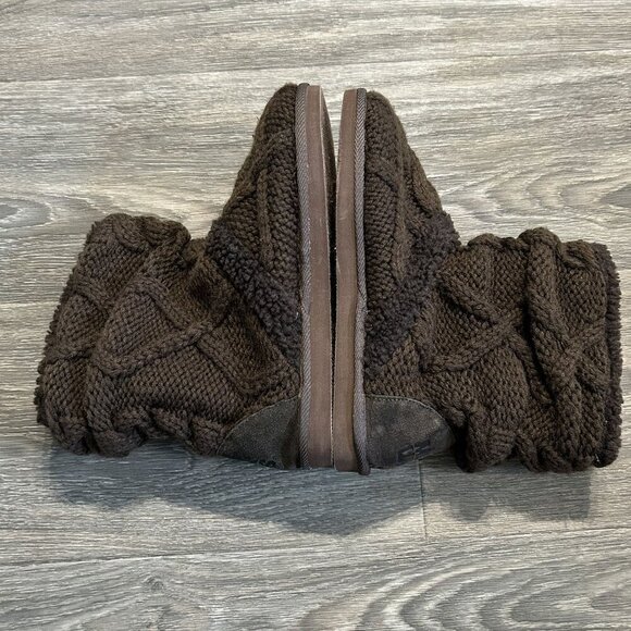MUK LUKS Sweater Boots SZ 9 Brown Chunky Knit Suede Ankle Bootie Comfort Winter - Picture 8 of 8